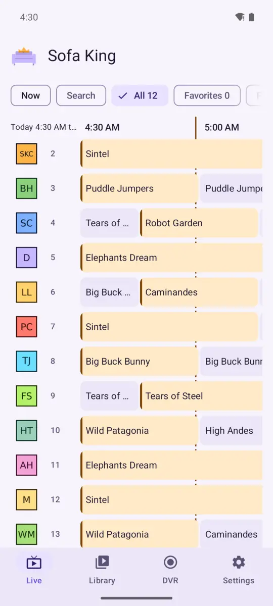 The guide on an Android phone in the light theme