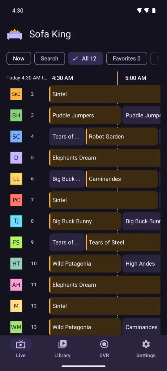 The guide on an Android phone