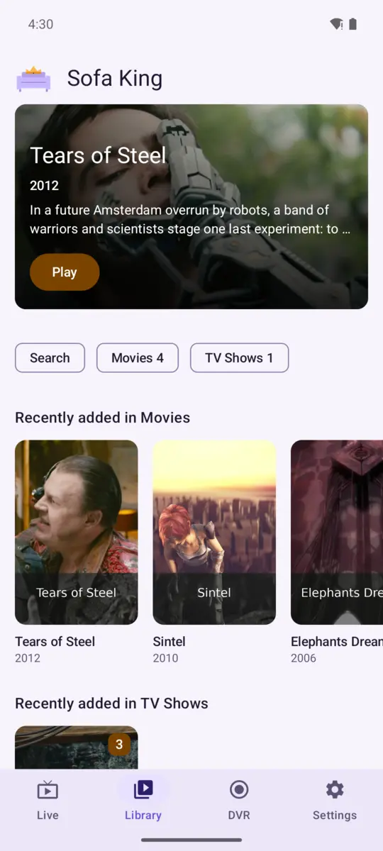 The Library tab on an Android phone in the light theme
