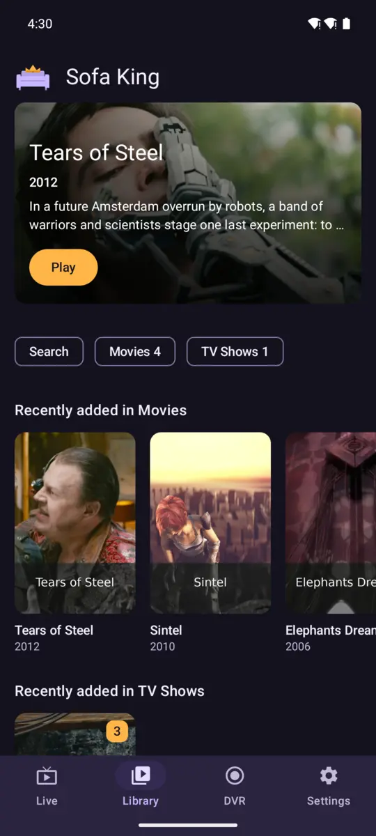 The Library tab on an Android phone