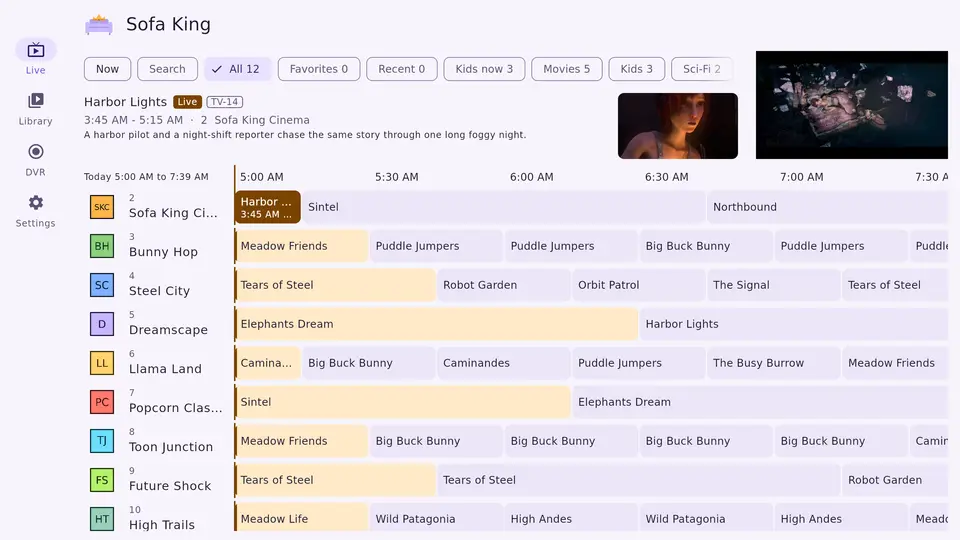 The guide in the desktop app in the light theme