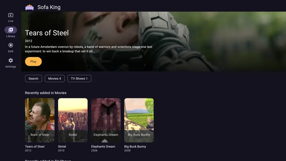 The Library tab in a browser
