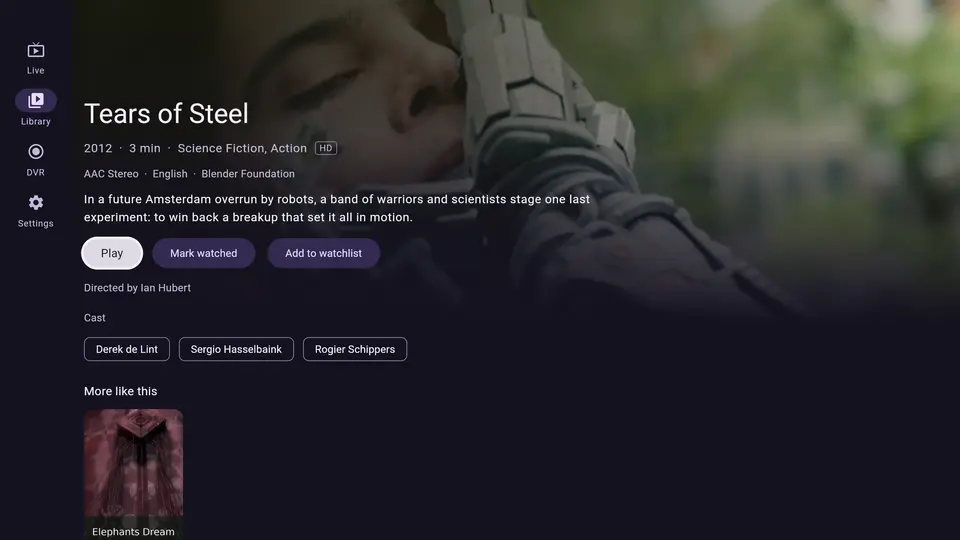 A show's page in a browser